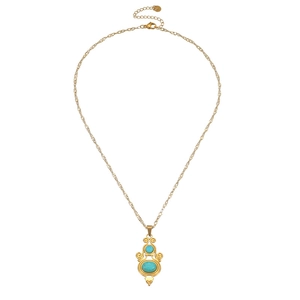 Collier en acier inoxydable plaqué or 18k avec pendentif turquoise sur fond blanc pur