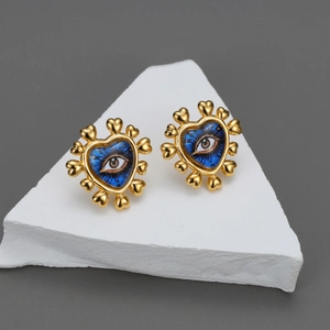Heart Evil Eye Stud Earrings Stainless Steel 18K Gold Plated Enamel Retro Mysterious Fashion Jewelry For Women