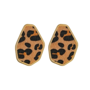 Irregular leopard print earrings with gold beaded edges in a minimalist luxury style