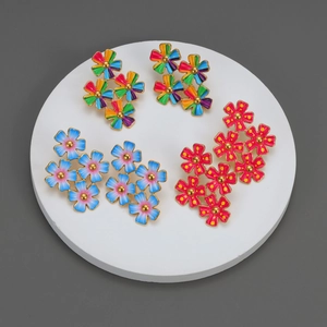 Boucles D'oreilles Puces Fleurs Acier Inoxydable Émail Floral Coloré Plaqué Or 18K Élégant Bijoux Oreille Femmes