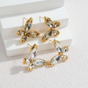 Ensemble de boucles d'oreilles papillon avec cristaux champagne et clairs en acier doré