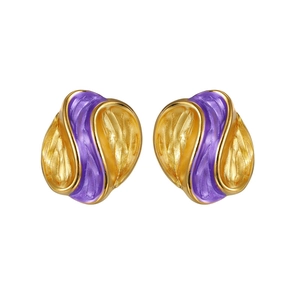 Boucles d'oreilles plissées en acier inoxydable doré et violet au design irrégulier