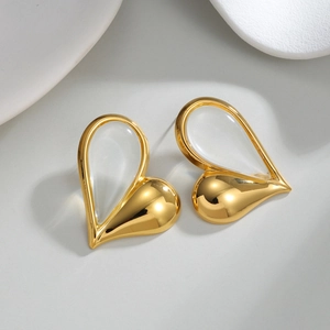 Polished 18K gold heart-shaped drop earrings with elegant translucent resin inserts