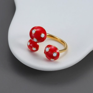 Mushroom Open Ring 18K Gold Plated Stainless Steel Cute Enamel Drip Oil Non Fading Adjustable Fashion Jewelry For Women