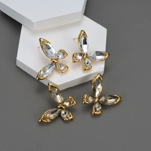 Boucles D'oreilles Papillon Acier Inoxydable Plaqué Or 18K Cristal Zircon Mode Luxe Léger Pour Femmes Bijoux Élégants