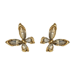 Boucles d'oreilles papillon en acier inoxydable plaqué or 18k avec cristaux champagne