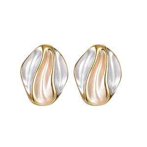 Irregular 18k gold plated wave earrings with white enamel inlay for women