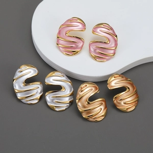 Hypoallergene Geometrische Wellen Creolen Für Damen Edelstahl 18K Vergoldet Emaille Tropföl Modeschmuck