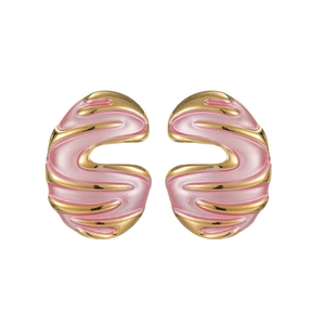 Abstrakte geometrische ovale Emaille-Ohrringe in Rosa mit 18 Karat Vergoldung