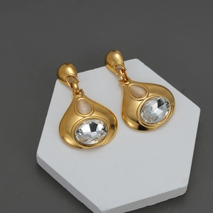 Boucles D'oreilles Goutte D'eau Vintage Pour Femmes Acier Inoxydable Plqué Or 18K Grand Zircon Pierre Oeil De Chat