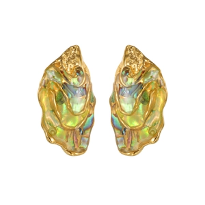 Artistic irregular 18k gold plated abalone shell earrings with organic shell contours