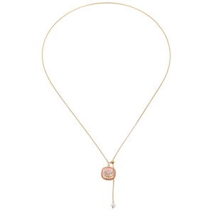 Collier en acier inoxydable plaqué or 18k avec pendentif rose rose et perle blanche