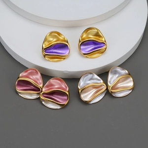 Irregular Oval Stainless Steel Stud Earrings Gold Plated Enamel French Retro Geometric Jewelry With Stainless Steel Post