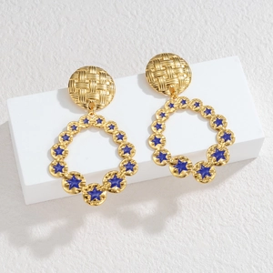 18k gold plated stainless steel hollow earrings with blue enamel star patterns
