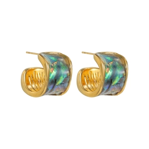 Boucles d'oreilles créoles dorées 18k en acier avec incrustation de coquillage coloré
