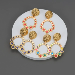 Stainless Steel Star Drop Earrings 18K Gold Plated Enamel Round Hoop Woven Texture Vintage Fashion For Women