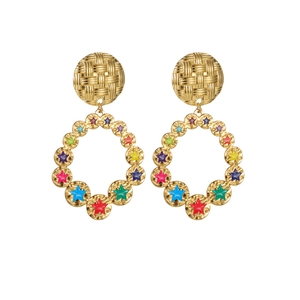 18k gold plated geometric hollow earrings with colorful star enamel and vintage texture