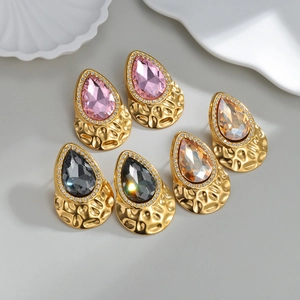 18k gold plated stainless steel teardrop earrings set with cubic zirconia stones