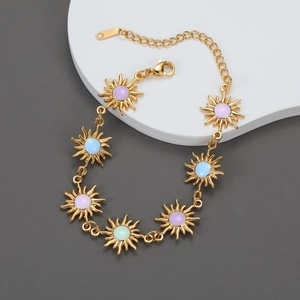 Edelstahl Sonnenblumen Sonne Halskette Und Armband Schmuck Bunte Emaille Vergoldet Mode Sommer Böhmisches Accessoire Frauen
