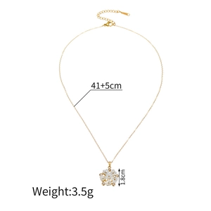 Detail view of 18k gold plated flower necklace with crystal center and dimensions