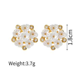 Detail view of 1.8cm flower earrings with white petals and sparkling cubic zirconia
