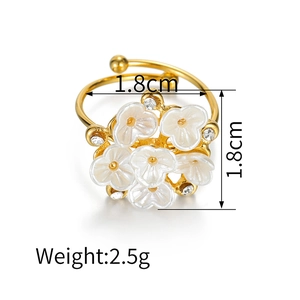 Detail showing 1.8cm flower ring dimensions with gold plating and crystals
