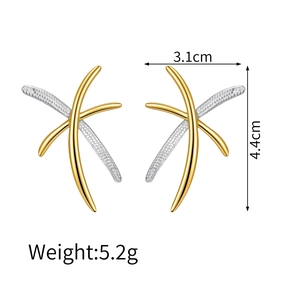 Detailed view of bicolor cross stud earrings with dimensions 3.1cm width and 4.4cm height