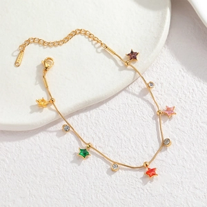 18k gold plated stainless steel bracelet with colorful star-shaped zirconias