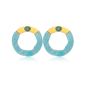 Modern 18k gold plated stainless steel hollow geometric earrings with green resin texture