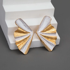 Stainless Steel Fan Shaped Stud Earrings 18K Gold Plated Enamel Pleated Ginkgo Leaf Butterfly Wing Jewelry For Women