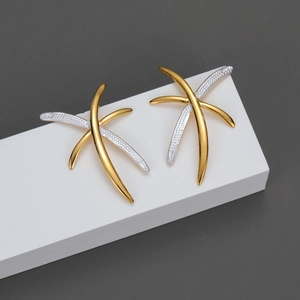 X Shape Cross Stainless Steel Stud Earrings For Women Two Tone 18K Gold Plated Minimalist Geometric Elegant Jewelry