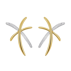 Elegant 18k gold and silver interlocking crisscross stud earrings for women