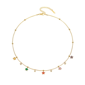 18k gold plated necklace featuring colorful star charms and sparkling round zircons