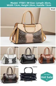 Detail showing crocodile texture contrast panels and spacious interior of the tote bag