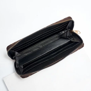 Classic checkered long zip wallet with interior compartments and heart zipper pull