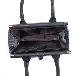 Large black crocodile pattern leather tote bag with three-compartment interior storage