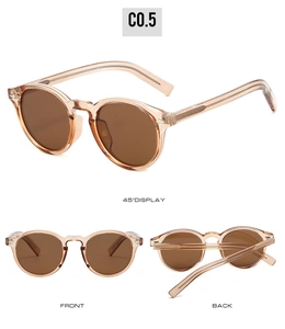 Detailansicht von vorne, hinten und im 45-Grad-Winkel der runden Polarisations-Sonnenbrille