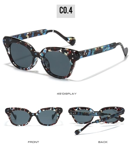 Cat eye sunglasses with multi-color tortoiseshell frame and dark grey lenses in C0.4 style