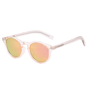 Stylische runde Polarisierte Sonnenbrille mit transparentem rosa Rahmen und Spiegelglas