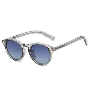 Retro-Rund-Polarisierte Sonnenbrille mit grauem Transparentrahmen und blauem Verlauf