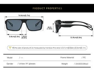 Tableau des tailles détaillé pour lunettes de soleil carrées avec dimensions du cadre