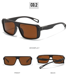 Lunettes de soleil carrées noires avec verres bruns et détails métalliques en plusieurs vues