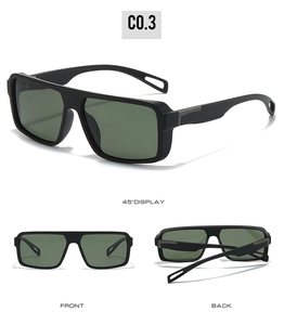 Vues détaillées de lunettes de soleil carrées noir mat avec verres verts et branches