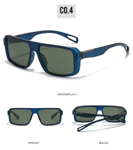 Détails montrant les angles avant, arrière et à 45 degrés des lunettes de soleil carrées