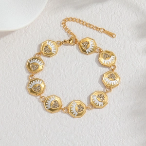 18k gold plated stainless steel bracelet with octagonal heart charms and crystals