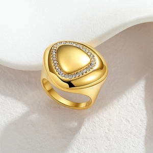 Minimalist gold triangular stainless steel ring with micro-paved sparkling crystals