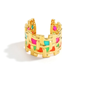 Colorful 18k gold plated stainless steel open ring with braided texture and enamel