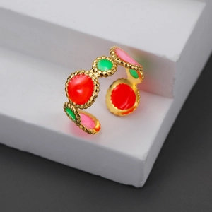 Stainless Steel Ring Colorful Enamel Adjustable Open Round Geometric Fashion Jewelry For Women Bohemian Style
