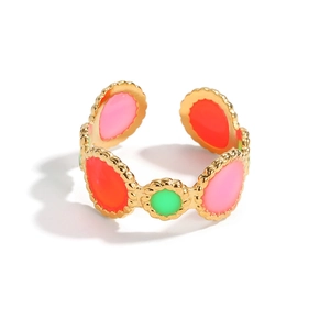 Chunky 18k gold plated stainless steel lace ring with colorful neon enamel inlay