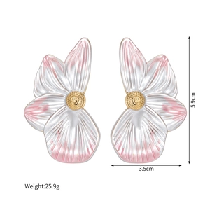 Detailed view of 5.9cm gradient floral earrings in stainless steel and 18k gold finish